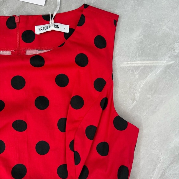 Women’s Grace Karin Retro Polka Dot Flare Sleeveless Dress With Belt Medium - Picture 6 of 16